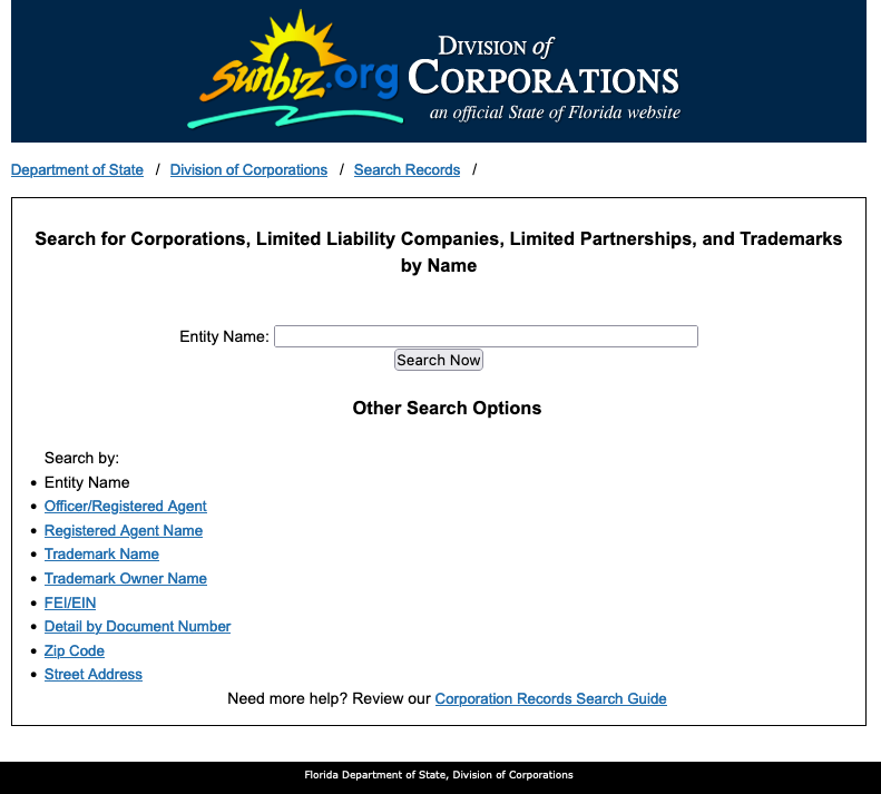 sunbiz florida search