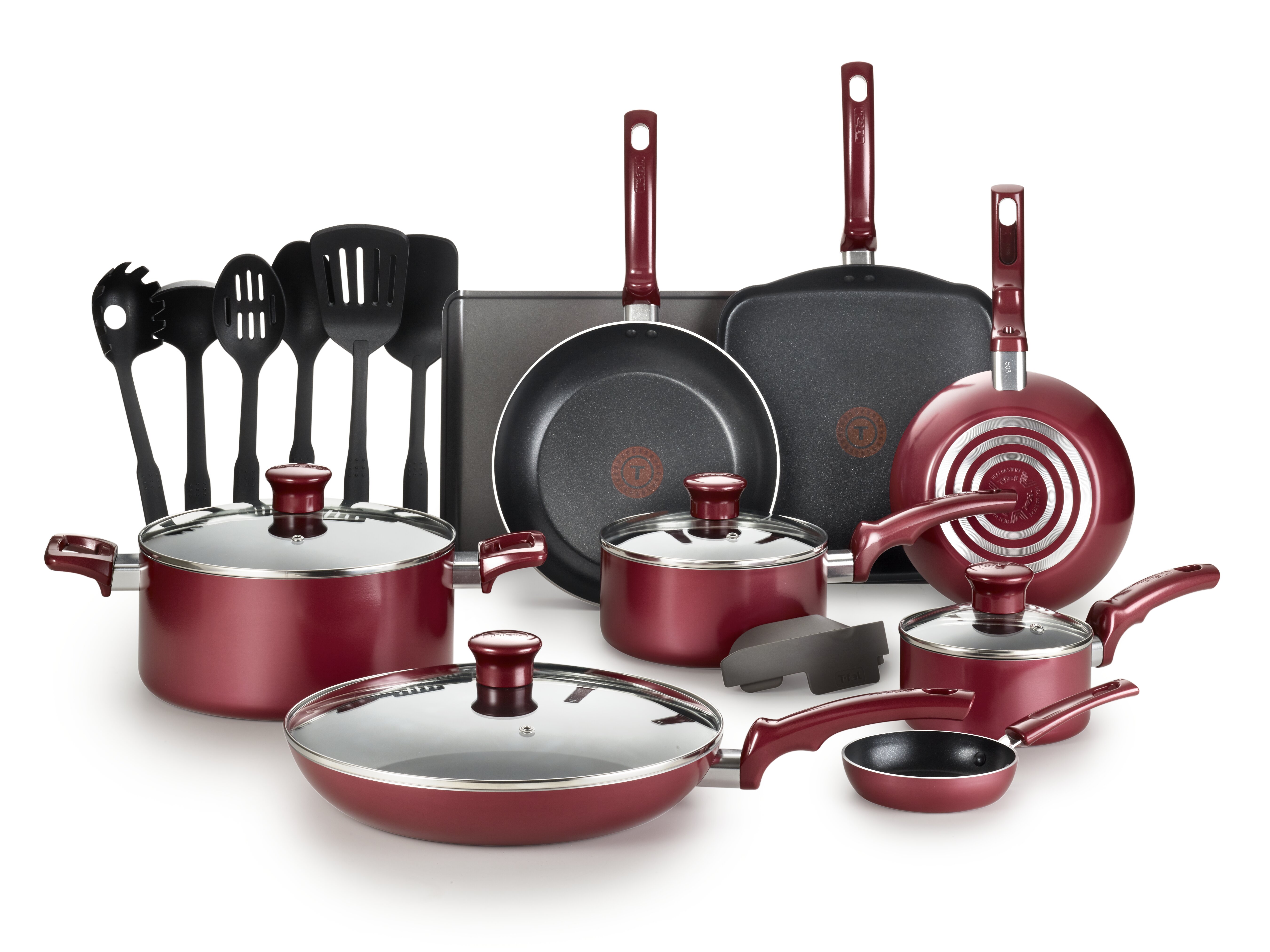 t fal 20 piece cookware set