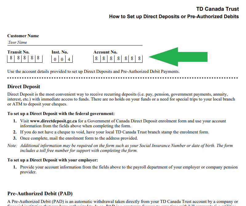 td direct deposit information