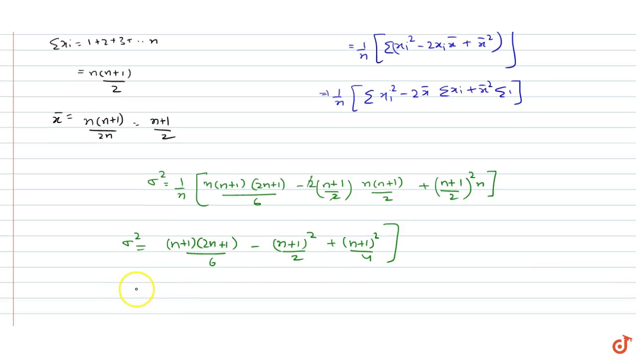 the variance of the first n natural numbers is