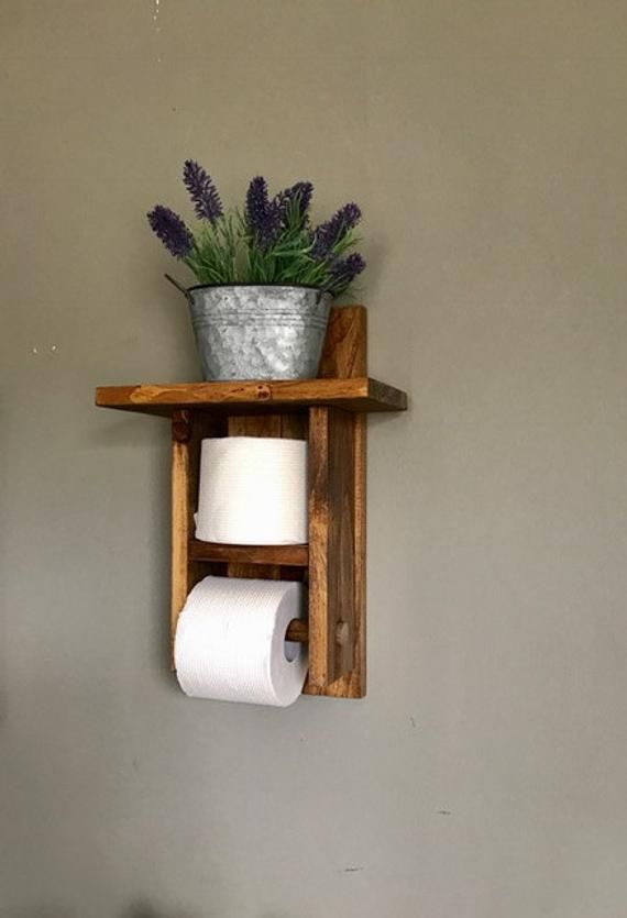 toilet paper holder with wood shelf