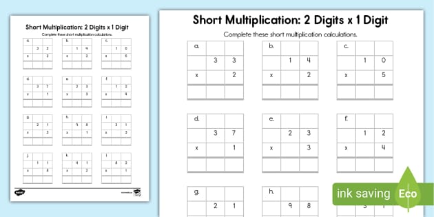 two digit by 1 digit multiplication