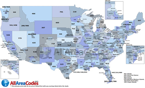 usa all area code time list