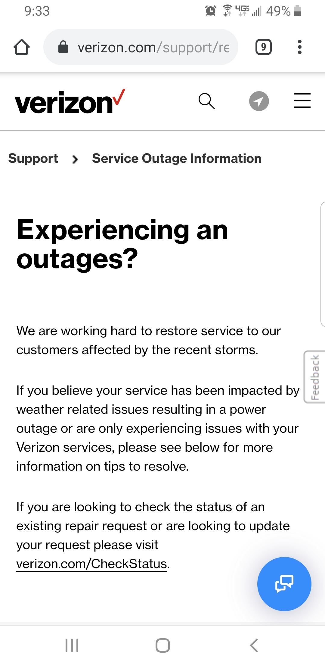 verizon service outage