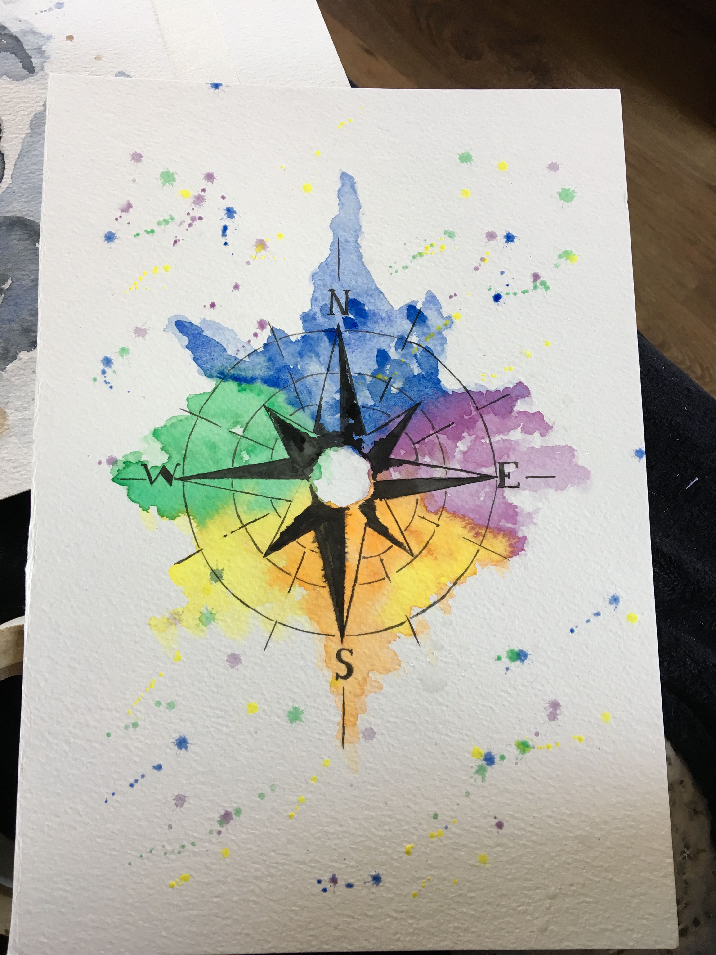 watercolor compass