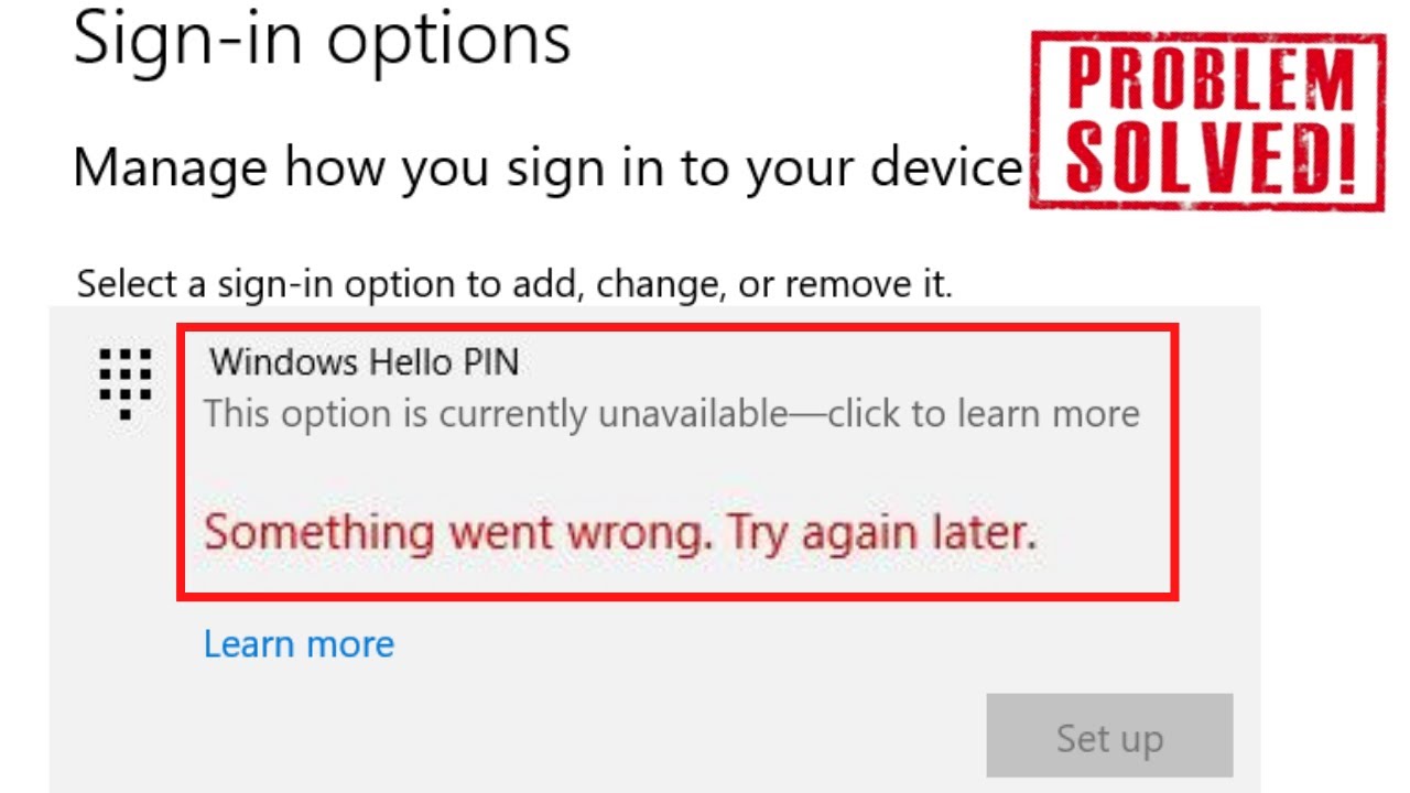 windows hello this option is currently unavailable