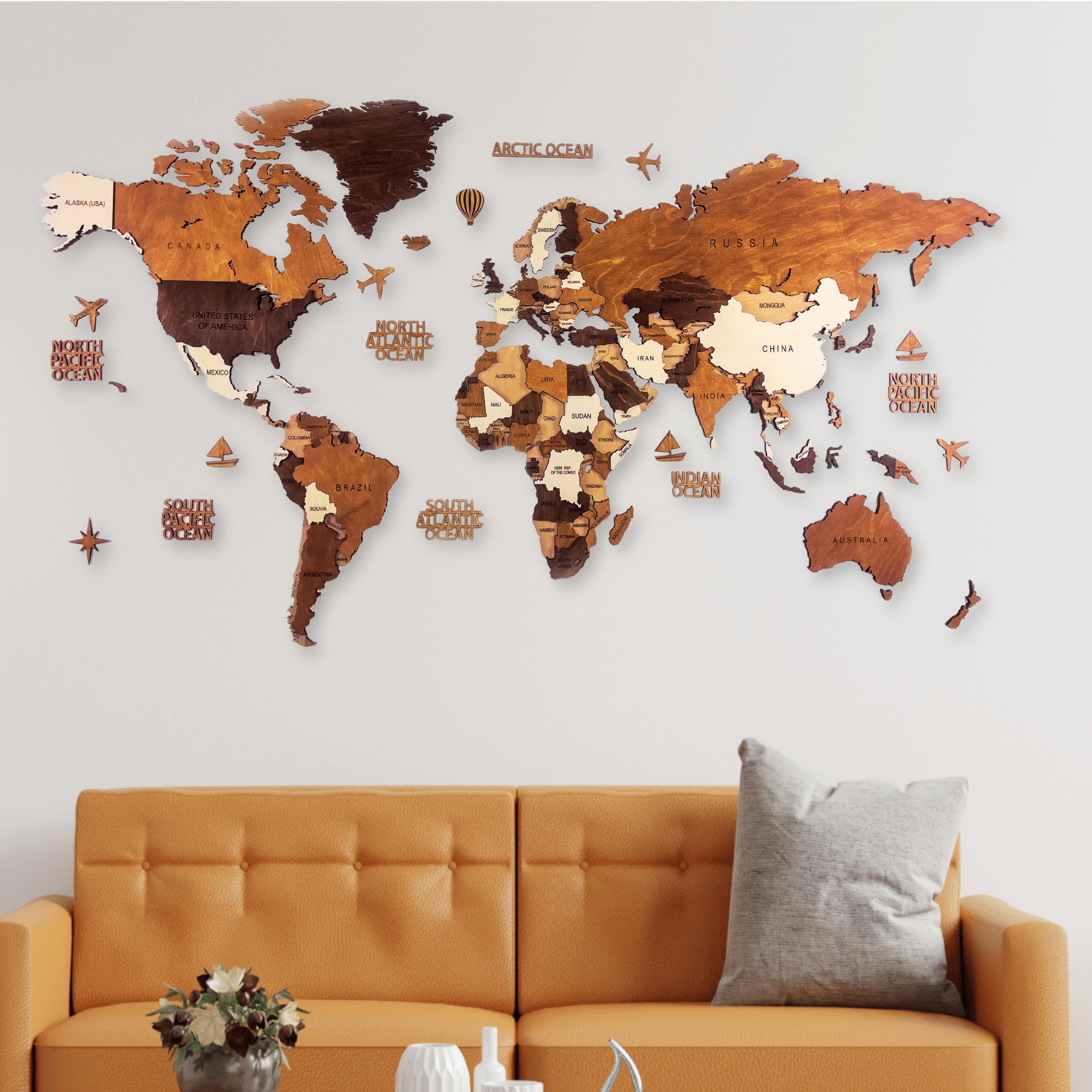 wooden wall art world map