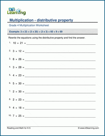 worksheet distributive property