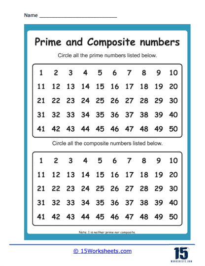 worksheet prime numbers