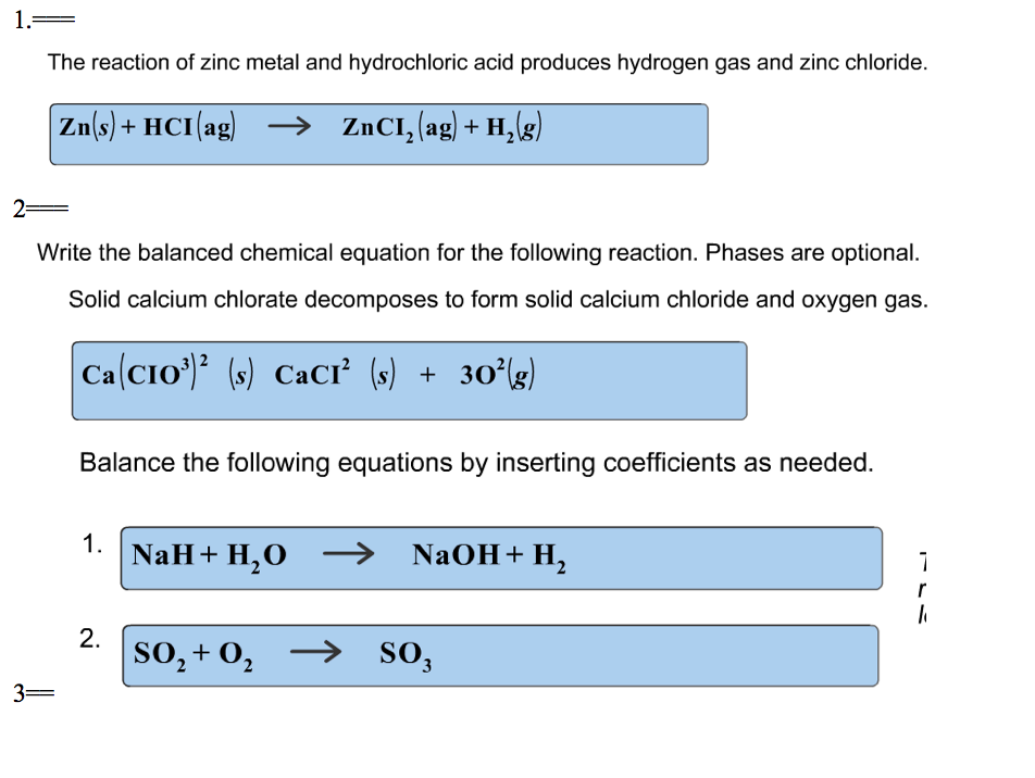 zinc plus hydrochloric acid